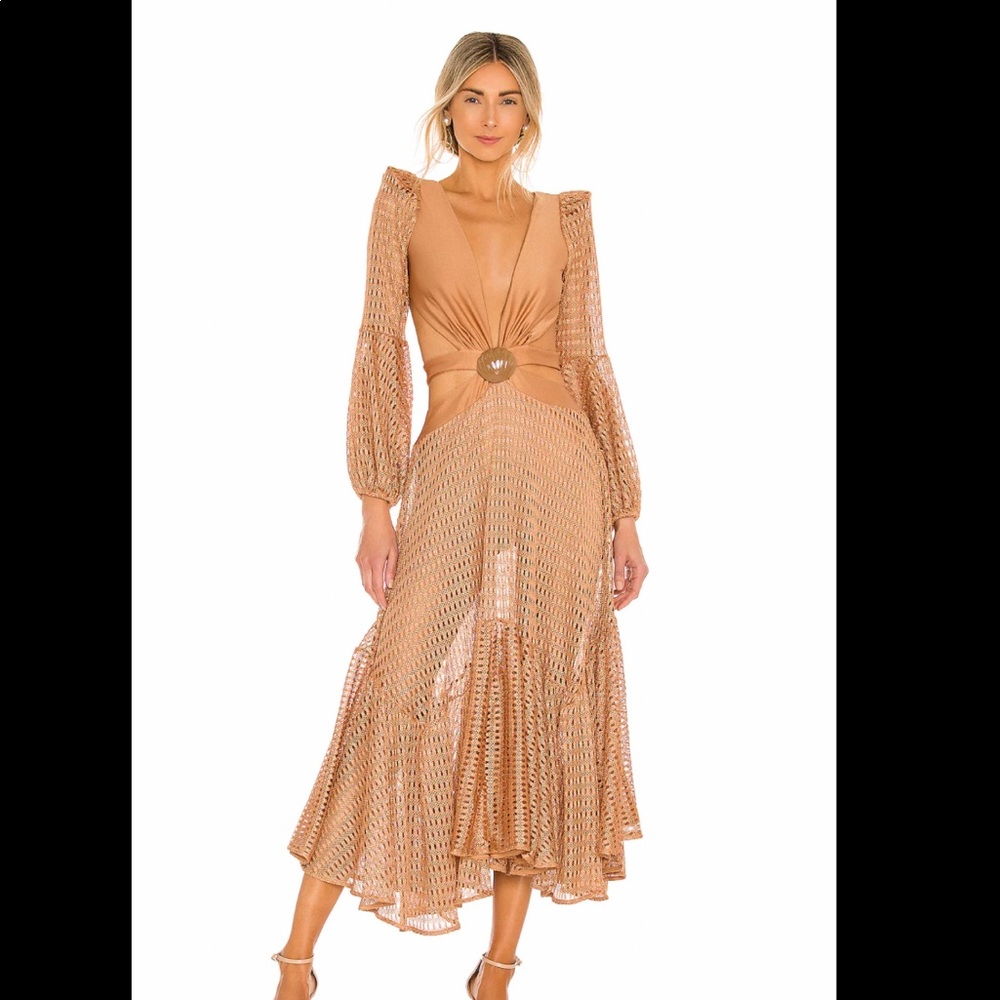 PatBo cut out netted beach dress in almond!